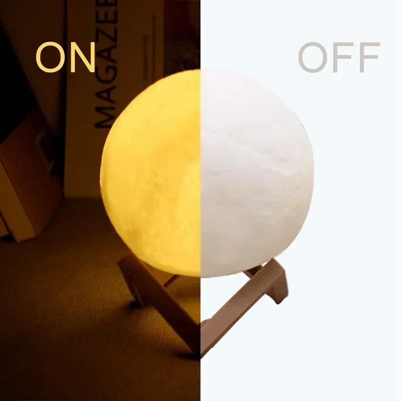 8cm Moon Lamp LED Night Light, Battery Powered Starry Lamp with Stand, Bedroom Decor for Kids Gift