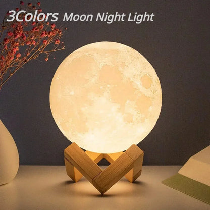 8cm Moon Lamp LED Night Light, Battery Powered Starry Lamp with Stand, Bedroom Decor for Kids Gift