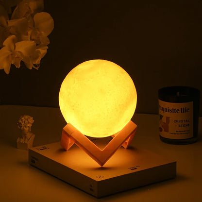 8cm Moon Lamp LED Night Light, Battery Powered Starry Lamp with Stand, Bedroom Decor for Kids Gift