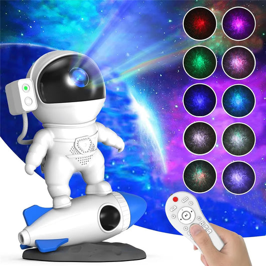 Astronaut Galaxy Starry Sky Projector Night Light, Remote Control Rocket Nebula Projection Lamp for Bedroom and Holiday Decor