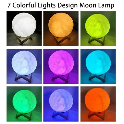 8cm Moon Lamp LED Night Light, Battery Powered Starry Lamp with Stand, Bedroom Decor for Kids Gift